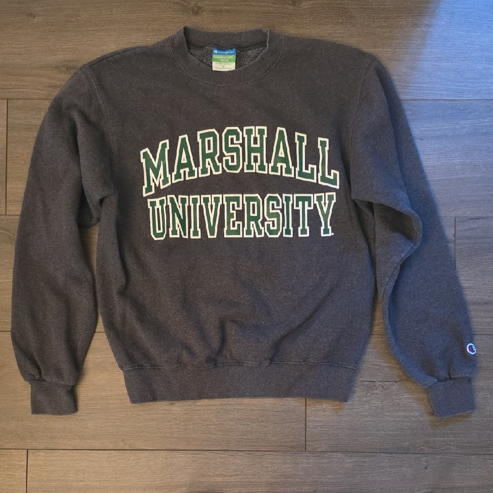Champion Marshall University Crewneck Sweatshirt - Charcoal with Green Lettering
